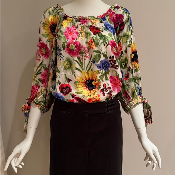 NWOT ALICE + OLIVIA ALTA FLORAL PRINT SILK BLEND BLOUSE ON/OFF SHOULDER SZ LARGE - Picture 8 of 15